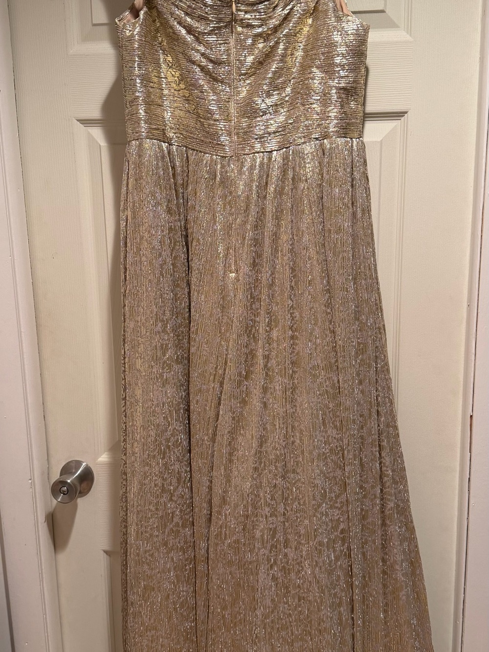 Aidan Mattox Gold Metallic Pleated Evening Gown